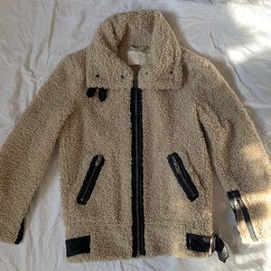 Zara Teddy Faux Shearling Moto Jacket